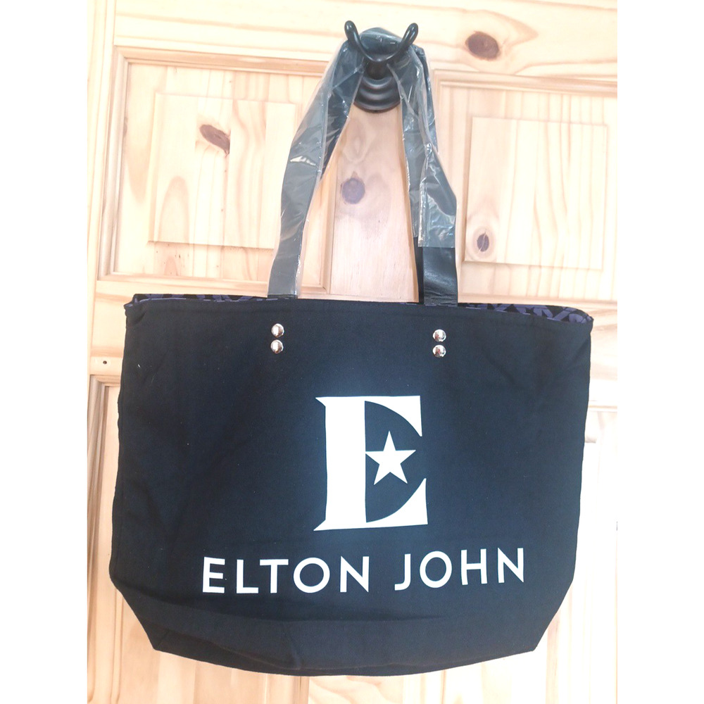 Elton John Black Canvas Large Tote Bag Farewell Yellow Brick Road Tour 17x14 NEW